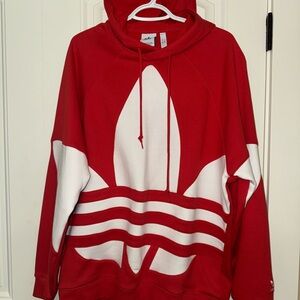 Adidas Men's Red and White Hoodie Sweater